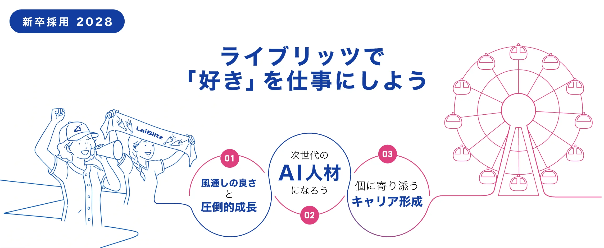 新卒採用2028 ライブリッツで「好き」を仕事にしよう。風通しの良さと圧倒的成長/次世代のAI人材になろう/個に寄り添うキャリア形成